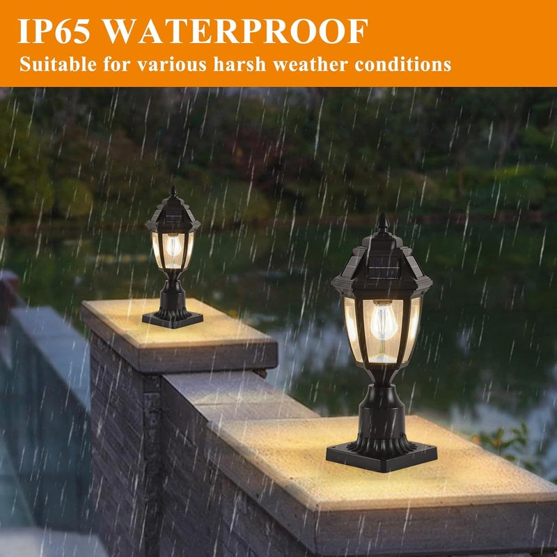 TEBLAMPUE Solar Outdoor Post Lights 2 Pack, Dusk to Dawn Outdoor Column Light with Pier Mount Base, Black Exterior Solar Powered Pole Light for Outside Porch Yard Pathway Driveway - Image 3